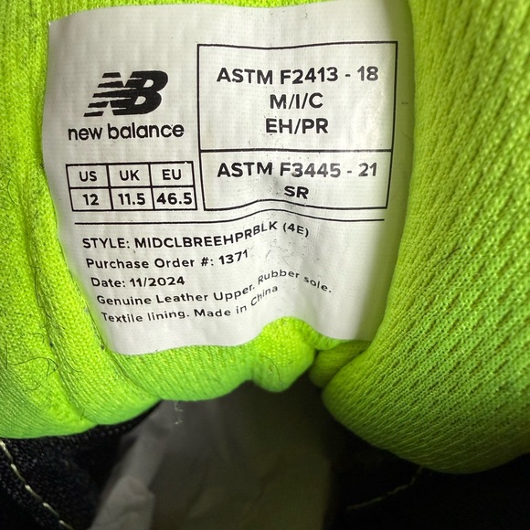 New Balance Men’s Safety Toe Work Boots Black Green Safety Toe Size 12 Lace-Up - Picture 7 of 8